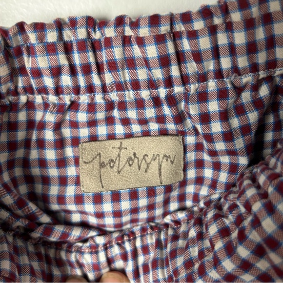 Petersyn Women's Red and Blue Plaid Print Off-The-Shoulder Blouse EUC SZS - Picture 7 of 8